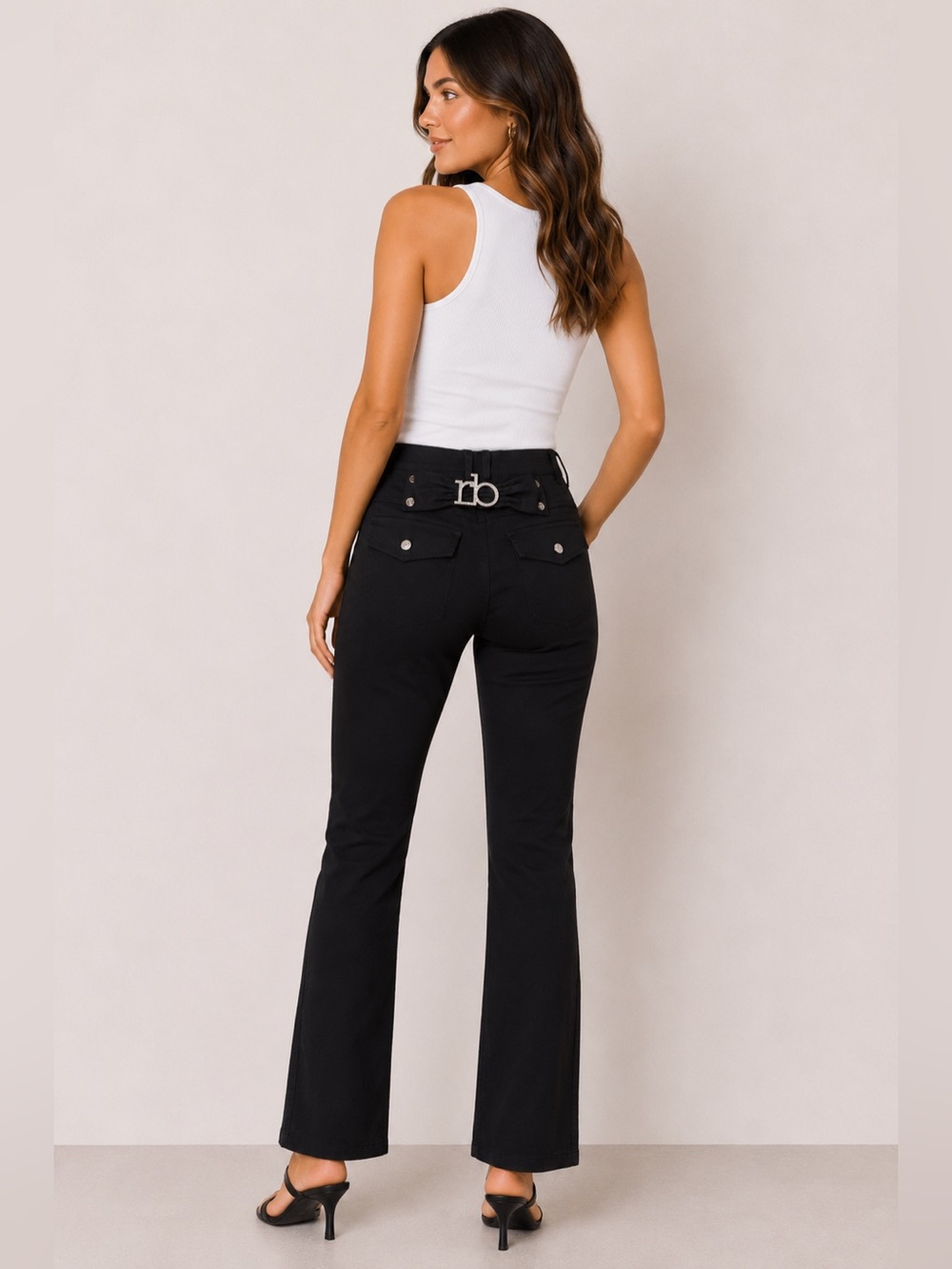 rb Slim Straight Black Chinos with Front Flap Pockets